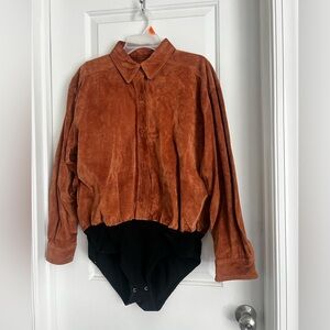 Women's Vintage Brown Leather Bodysuit Size  | xl